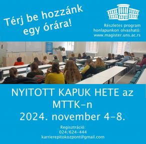 Nyitott Kapuk Hete a Magyar Tannyelvű Tanítóképző Karon  2024. november 4–8.